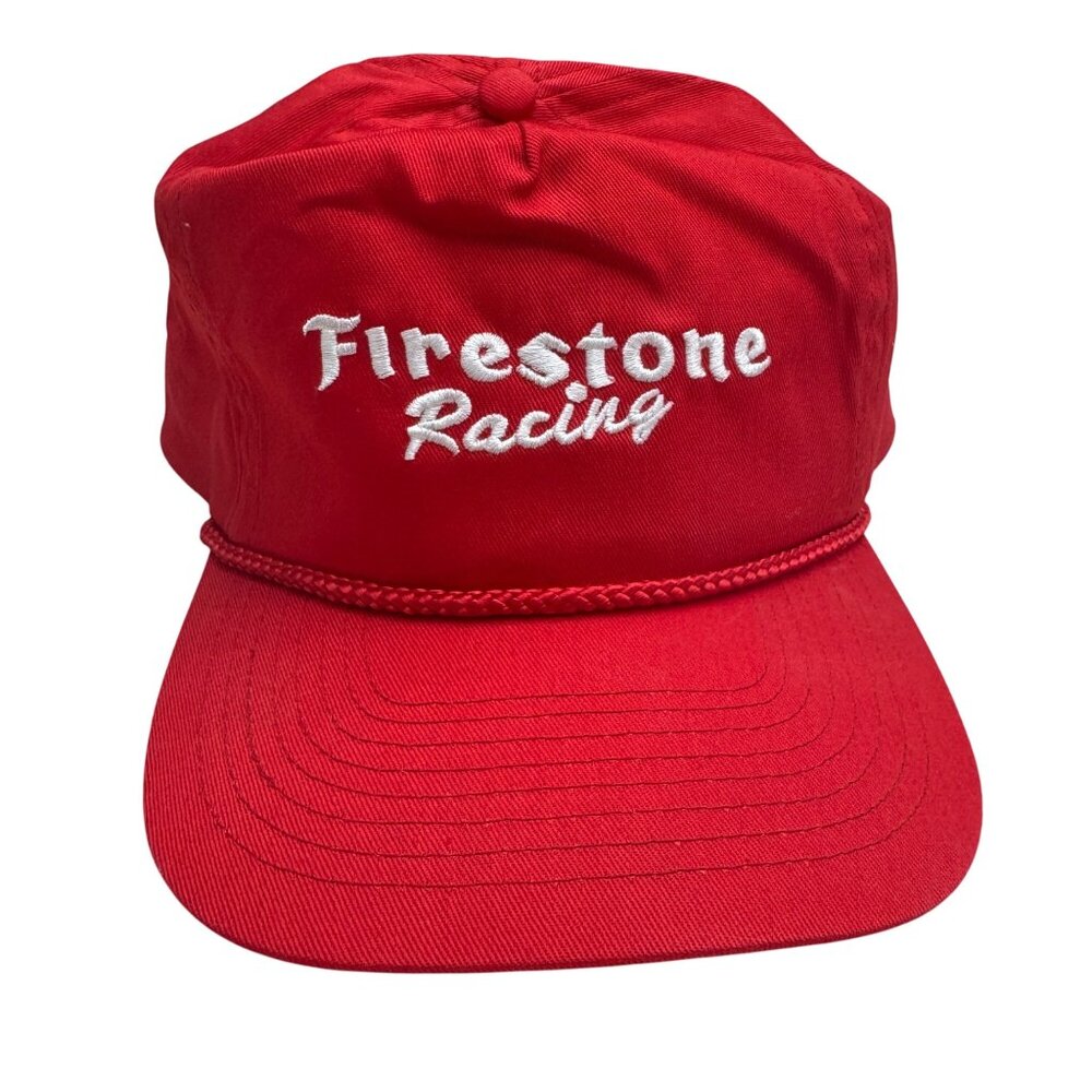 Vintage Firestone Racing Red Trucker Rope Snapback Hat
